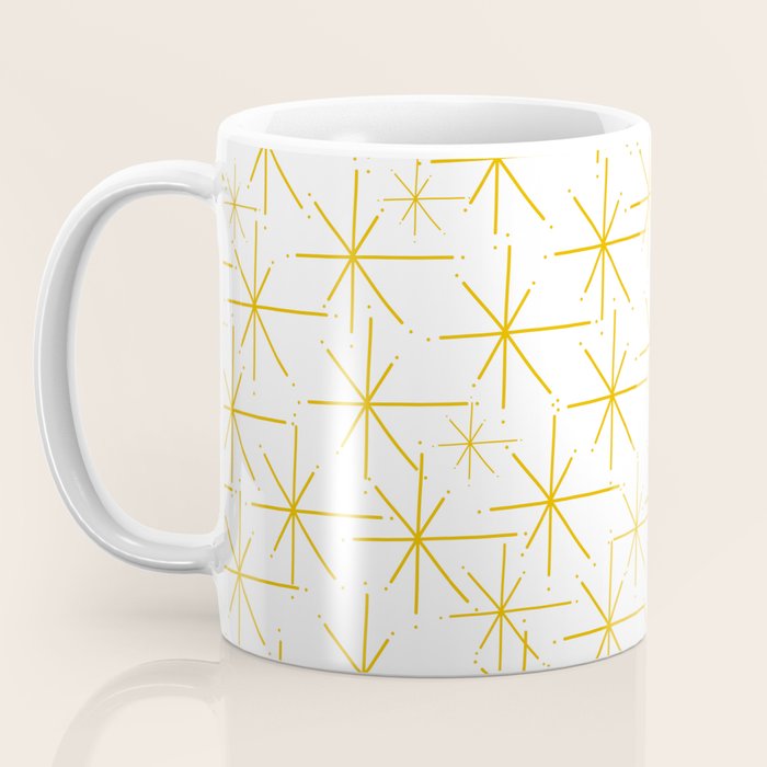 Stella - Atomic Age Midcentury Modern Minimalist Pattern in Light Mustard Yellow and White Coffee Mug Gallery Image 3