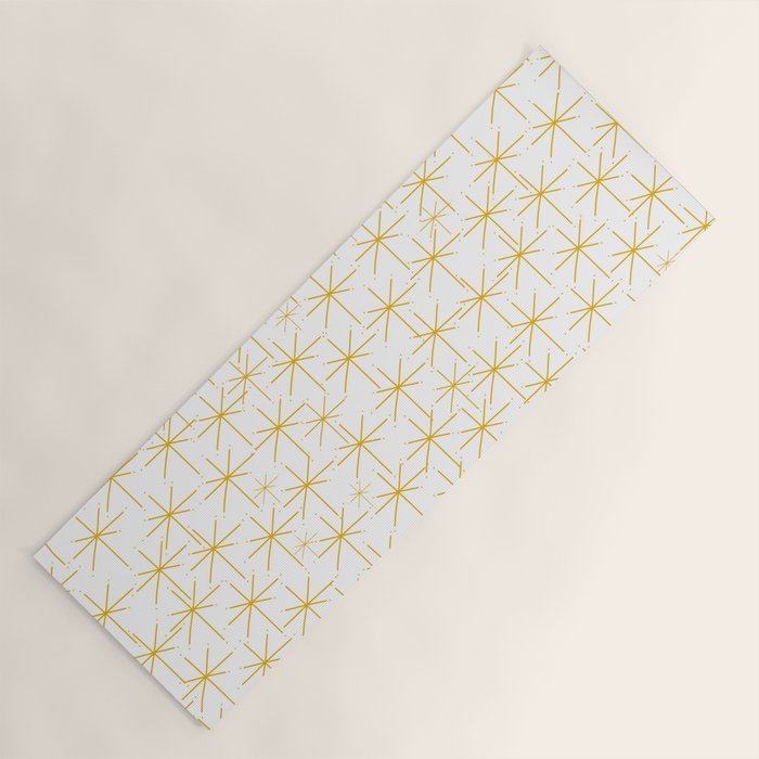Stella - Atomic Age Midcentury Modern Minimalist Pattern in Light Mustard Yellow and White Yoga Mat Gallery Image 1