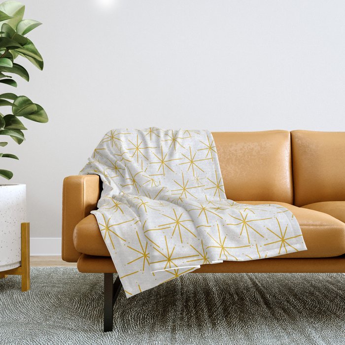 Stella - Atomic Age Midcentury Modern Minimalist Pattern in Light Mustard Yellow and White Throw Blanket Gallery Image 1