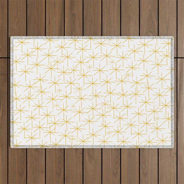 Stella - Atomic Age Midcentury Modern Minimalist Pattern in Light Mustard Yellow and White Outdoor Rug Gallery Image 1