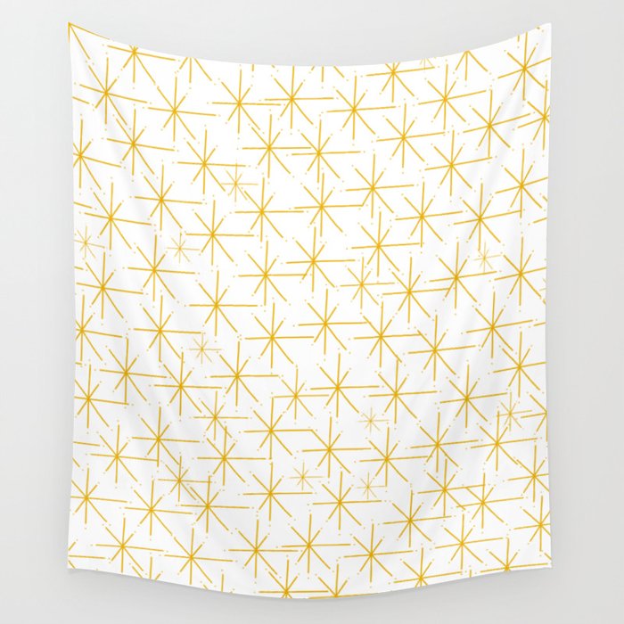 Stella - Atomic Age Midcentury Modern Minimalist Pattern in Light Mustard Yellow and White Wall Tapestry Gallery Image 4