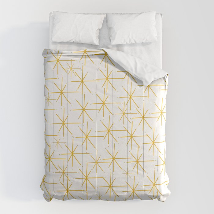 Stella - Atomic Age Midcentury Modern Minimalist Pattern in Light Mustard Yellow and White Comforter Gallery Image 6