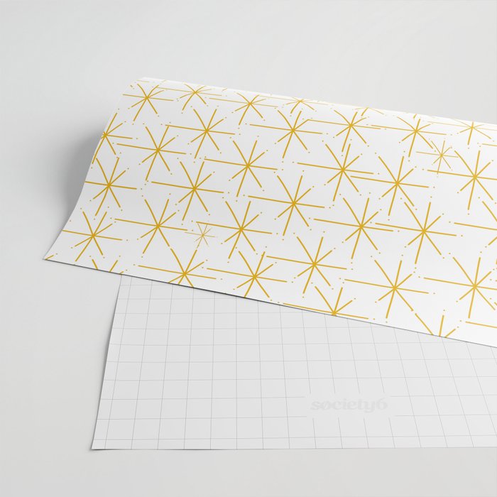 Stella - Atomic Age Midcentury Modern Minimalist Pattern in Light Mustard Yellow and White Wrapping Paper Gallery Image 2