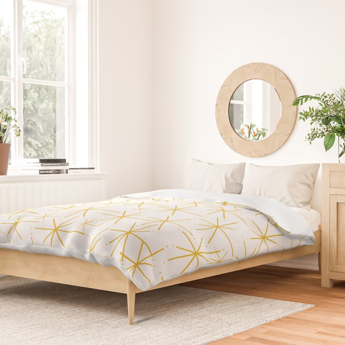 Stella - Atomic Age Midcentury Modern Minimalist Pattern in Light Mustard Yellow and White Duvet Cover Gallery Image 2