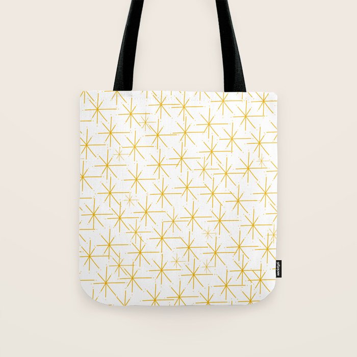 Stella - Atomic Age Midcentury Modern Minimalist Pattern in Light Mustard Yellow and White Tote Bag Gallery Image 1