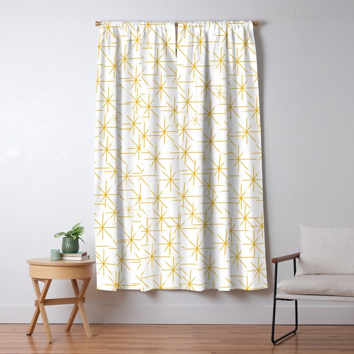Stella - Atomic Age Midcentury Modern Minimalist Pattern in Light Mustard Yellow and White Window Curtain Gallery Image 1