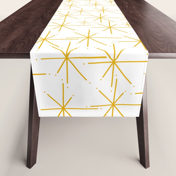 Stella - Atomic Age Midcentury Modern Minimalist Pattern in Light Mustard Yellow and White Table Runner Gallery Image 1