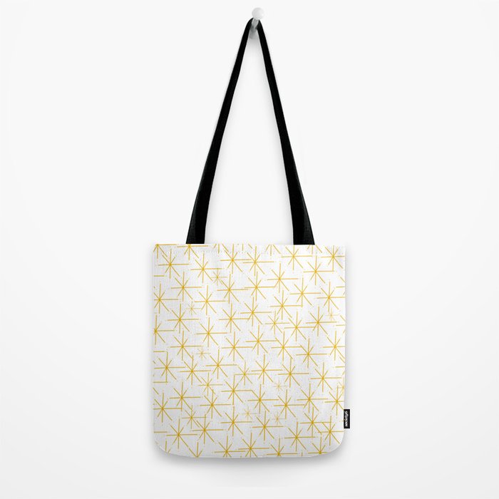 Stella - Atomic Age Midcentury Modern Minimalist Pattern in Light Mustard Yellow and White Tote Bag Gallery Image 2