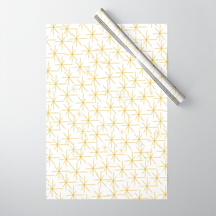 Stella - Atomic Age Midcentury Modern Minimalist Pattern in Light Mustard Yellow and White Wrapping Paper Gallery Image 1