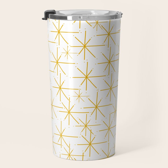 Stella - Atomic Age Midcentury Modern Minimalist Pattern in Light Mustard Yellow and White Travel Mug Gallery Image 3