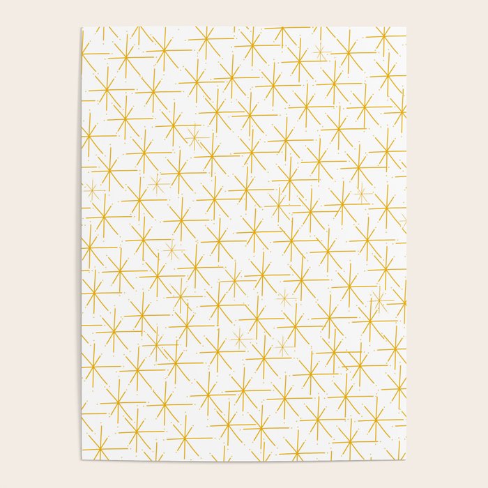 Stella - Atomic Age Midcentury Modern Minimalist Pattern in Light Mustard Yellow and White Poster Gallery Image 4