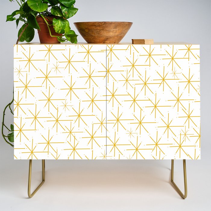 Stella - Atomic Age Midcentury Modern Minimalist Pattern in Light Mustard Yellow and White Credenza Gallery Image 1