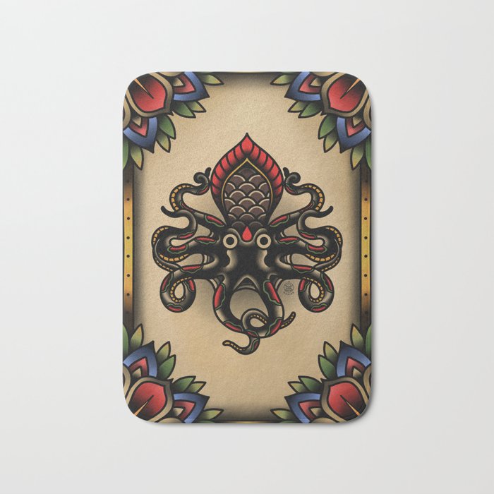 Traditional Tattoo Octopus  Bath Mat Gallery Image 1