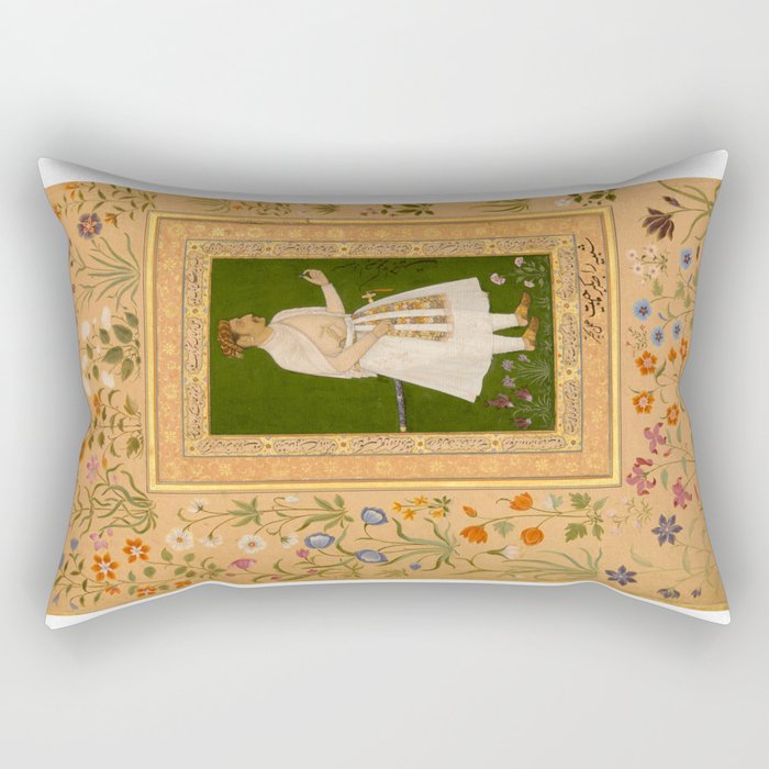 Portrait of Raja Bikramajit Mughal Watercolor Art Rectangular Pillow Gallery Image 1