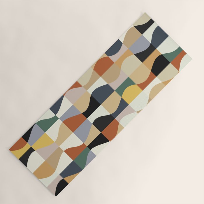 Retro Neutral Wavy Checker Yoga Mat Gallery Image 1