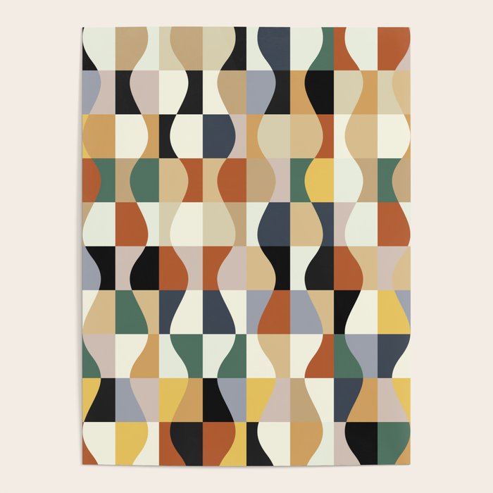 Retro Neutral Wavy Checker Poster Gallery Image 1