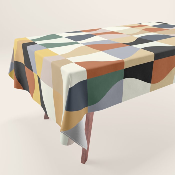 Retro Neutral Wavy Checker Tablecloth Gallery Image 1