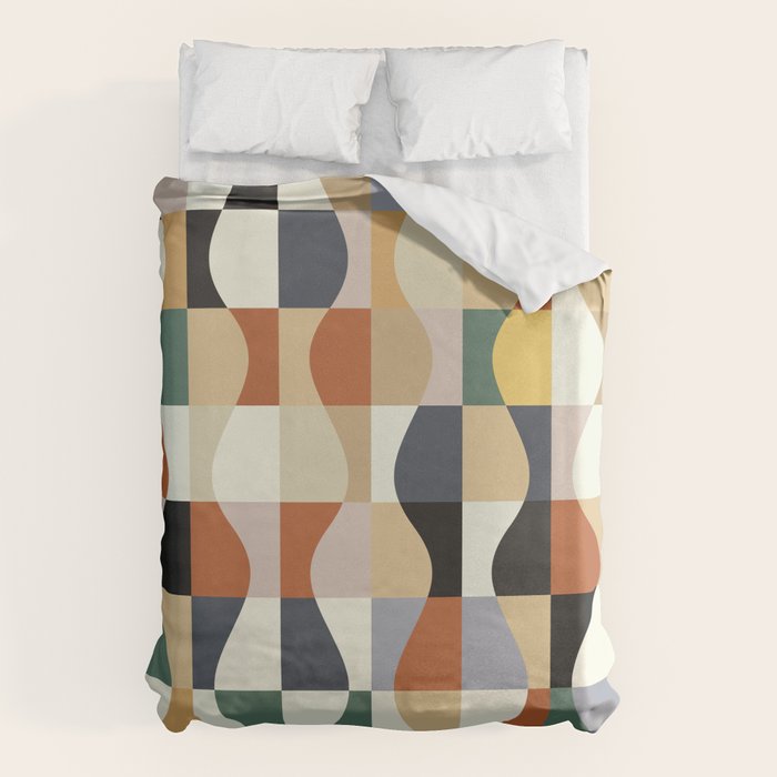 Retro Neutral Wavy Checker Duvet Cover Gallery Image 1