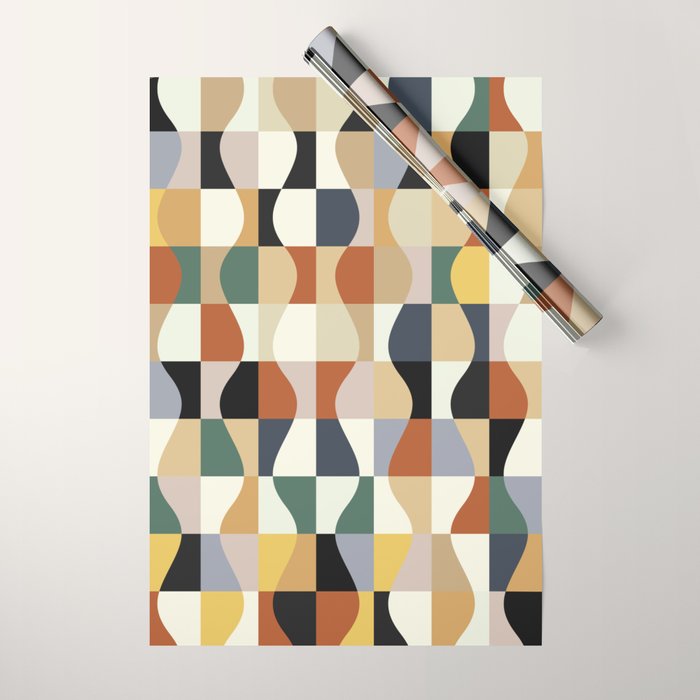 Retro Neutral Wavy Checker Wrapping Paper Gallery Image 1