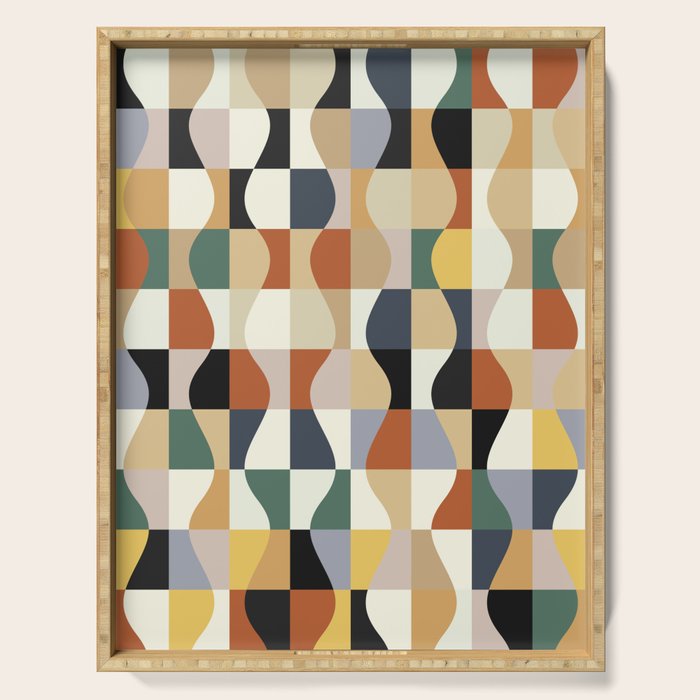 Retro Neutral Wavy Checker Serving Tray Gallery Image 1
