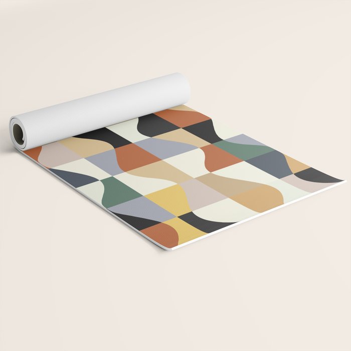Retro Neutral Wavy Checker Yoga Mat Gallery Image 2