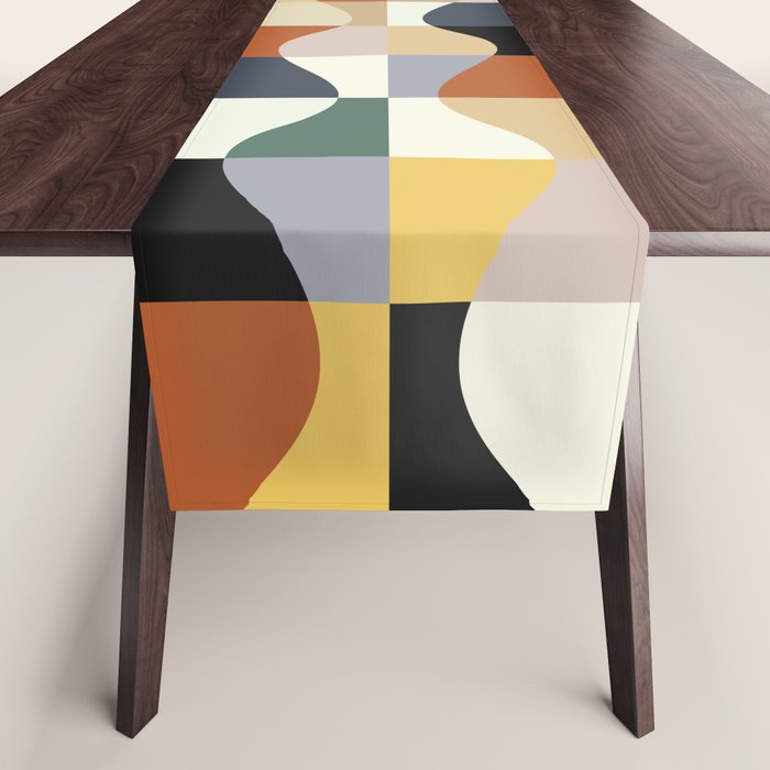 Retro Neutral Wavy Checker Table Runner Gallery Image 1