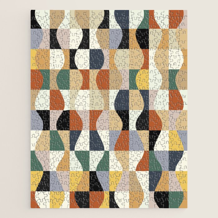 Retro Neutral Wavy Checker Jigsaw Puzzle Gallery Image 1