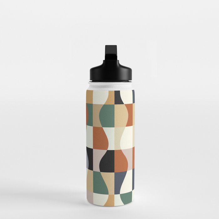 Retro Neutral Wavy Checker Water Bottle Gallery Image 3