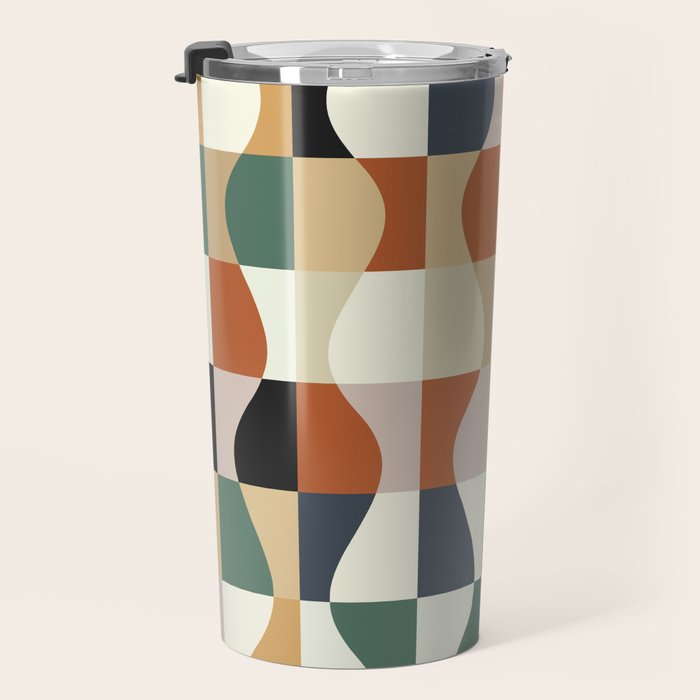 Retro Neutral Wavy Checker Travel Mug Gallery Image 3