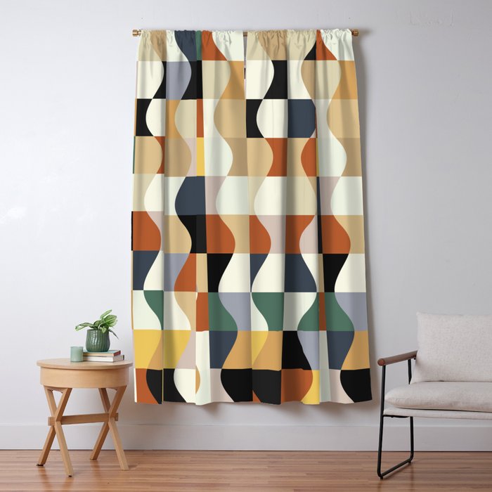 Retro Neutral Wavy Checker Window Curtain Gallery Image 5