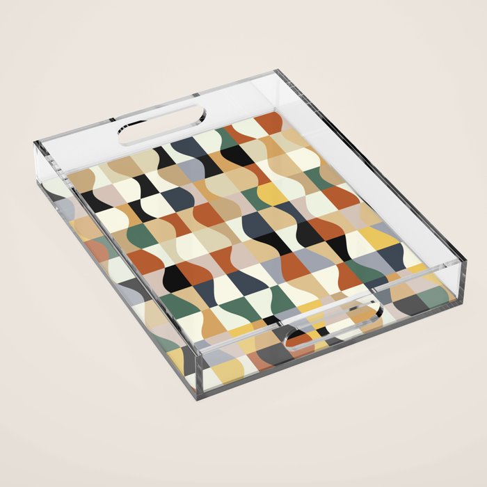 Retro Neutral Wavy Checker Acrylic Tray Gallery Image 1