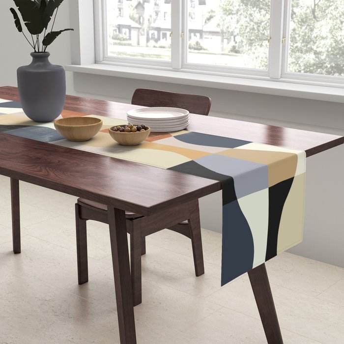 Retro Neutral Wavy Checker Table Runner Gallery Image 2