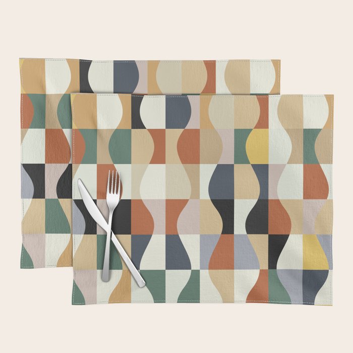 Retro Neutral Wavy Checker Placemat Gallery Image 1