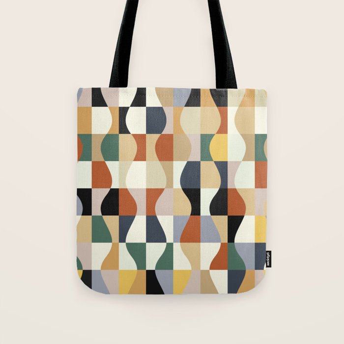 Retro Neutral Wavy Checker Tote Bag Gallery Image 1