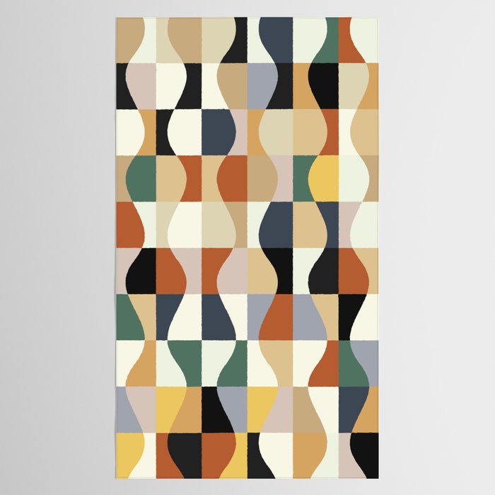 Retro Neutral Wavy Checker Tablecloth Gallery Image 2