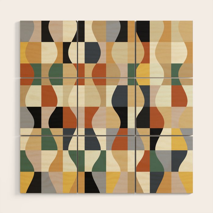 Retro Neutral Wavy Checker Wood Wall Art Gallery Image 1