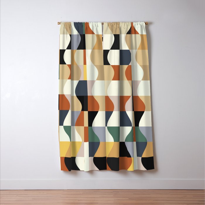 Retro Neutral Wavy Checker Window Curtain Gallery Image 3