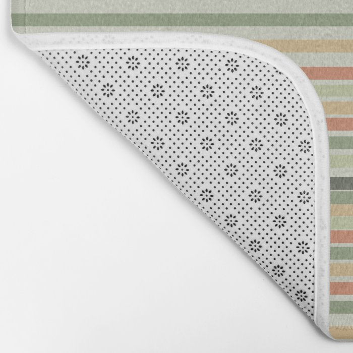 Fine Stripes Pattern in Sage Green and Coral Clay Bath Mat Gallery Image 2