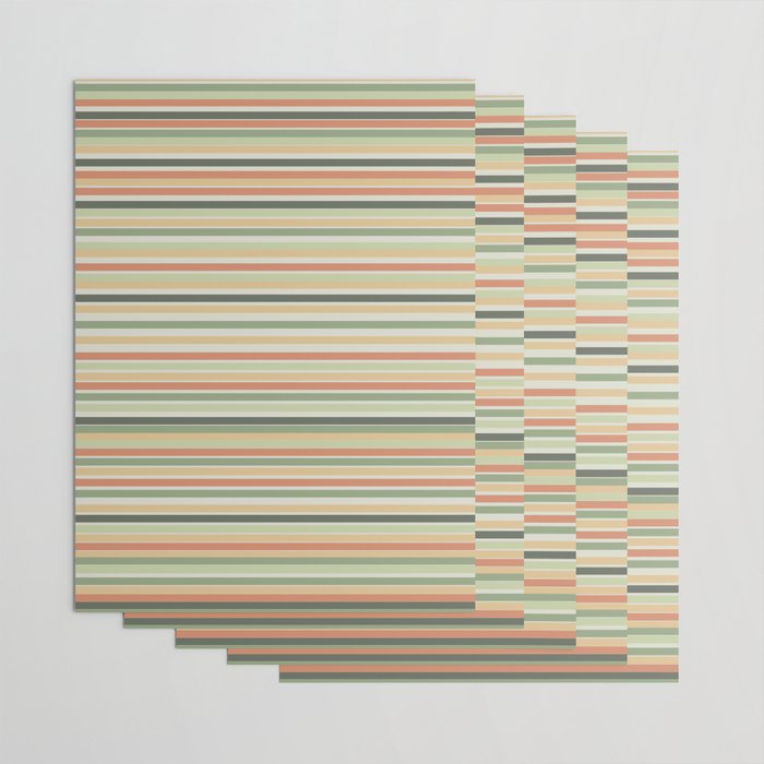 Fine Stripes Pattern in Sage Green and Coral Clay Wrapping Paper Gallery Image 3