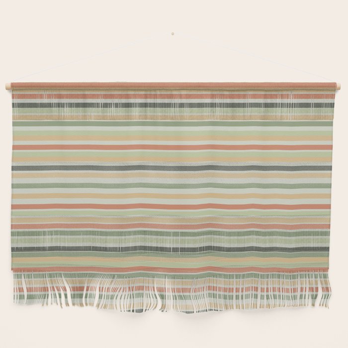 Fine Stripes Pattern in Sage Green and Coral Clay Wall Hanging Gallery Image 1