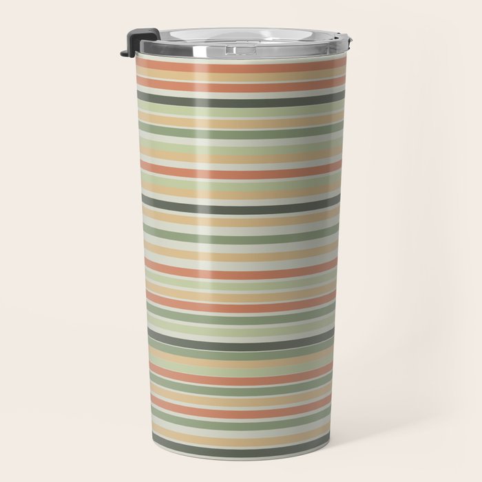 Fine Stripes Pattern in Sage Green and Coral Clay Travel Mug Gallery Image 3