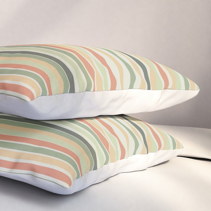 Fine Stripes Pattern in Sage Green and Coral Clay Pillow Sham Gallery Image 3