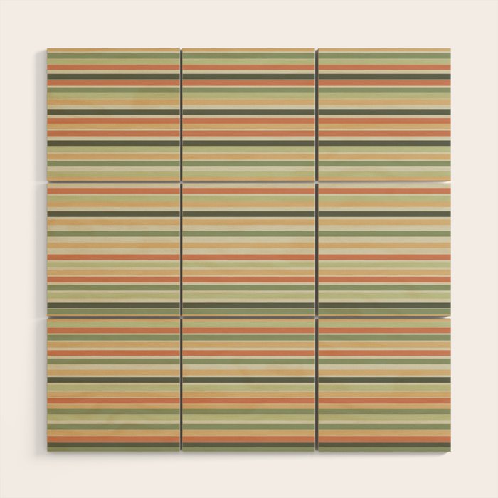 Fine Stripes Pattern in Sage Green and Coral Clay Wood Wall Art Gallery Image 1