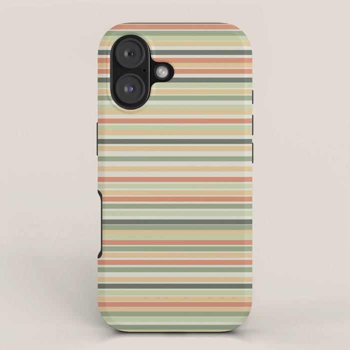 Fine Stripes Pattern in Sage Green and Coral Clay iPhone Case Gallery Image 1