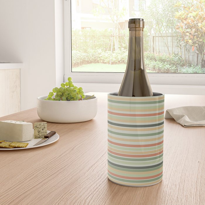Fine Stripes Pattern in Sage Green and Coral Clay Wine Chiller Gallery Image 4