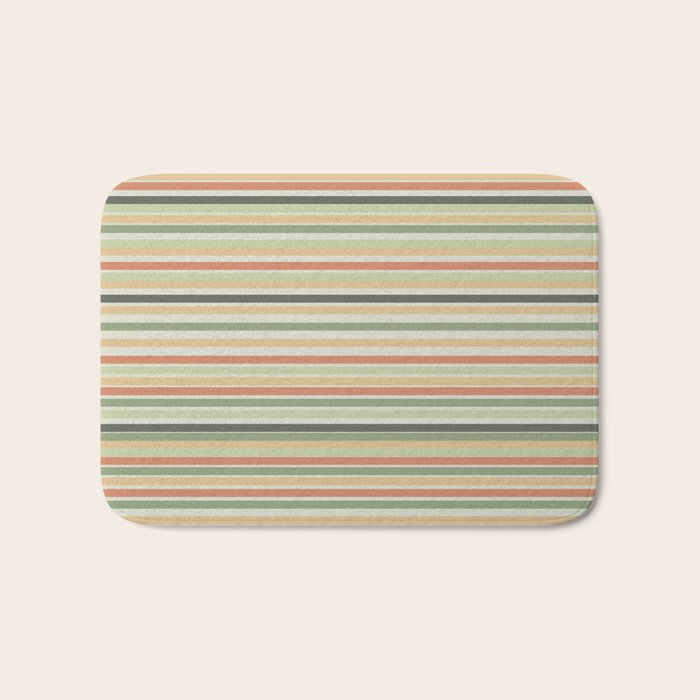 Fine Stripes Pattern in Sage Green and Coral Clay Bath Mat Gallery Image 1