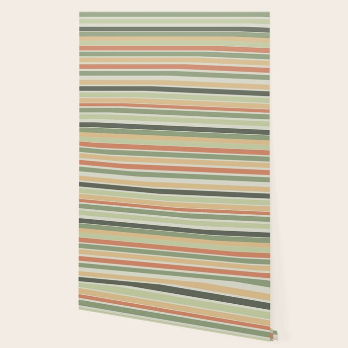 Fine Stripes Pattern in Sage Green and Coral Clay Wallpaper Gallery Image 2