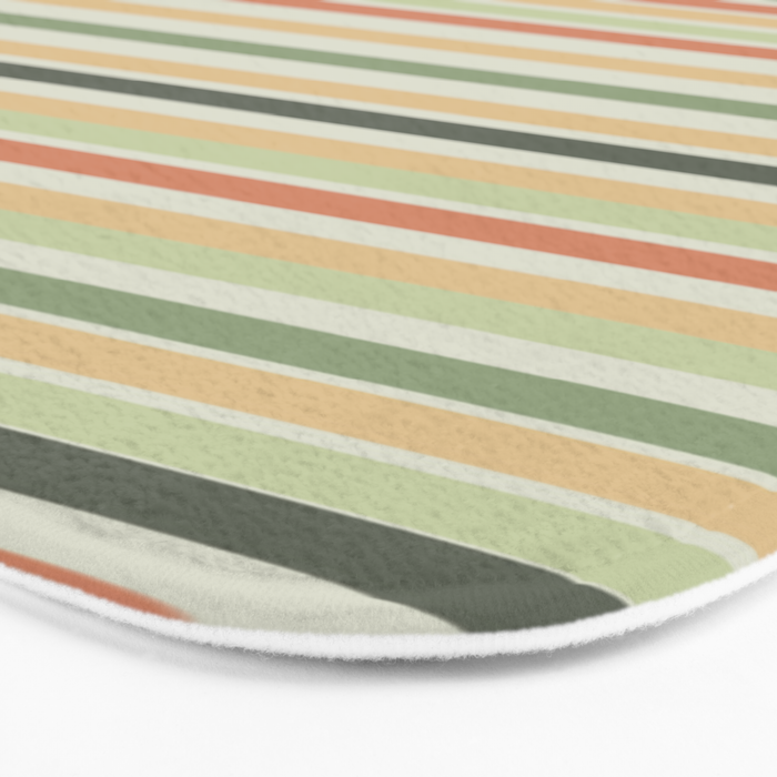Fine Stripes Pattern in Sage Green and Coral Clay Bath Mat Gallery Image 3