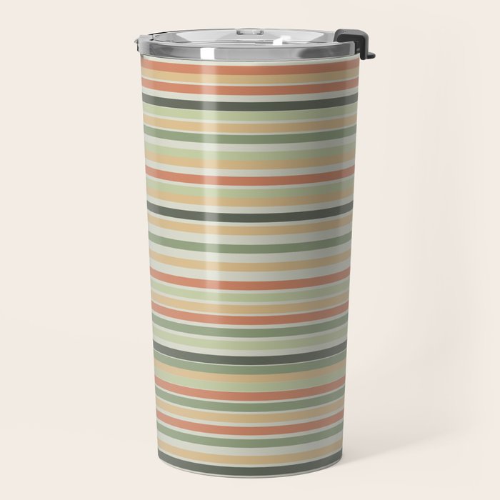 Fine Stripes Pattern in Sage Green and Coral Clay Travel Mug Gallery Image 2