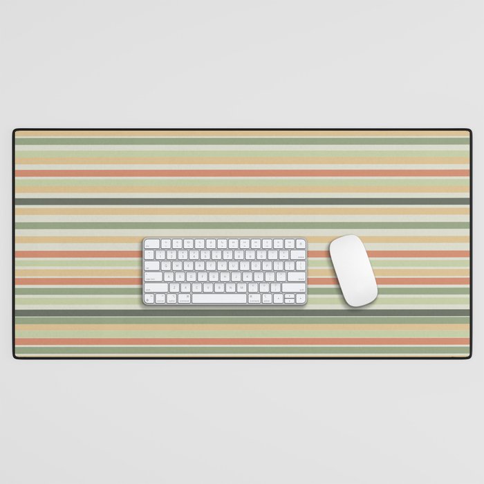 Fine Stripes Pattern in Sage Green and Coral Clay Desk Mat Gallery Image 1